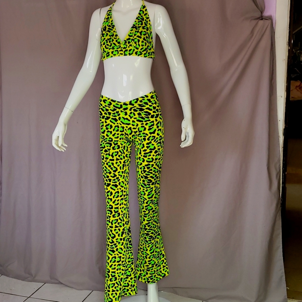 Lime green and black  leopard print
